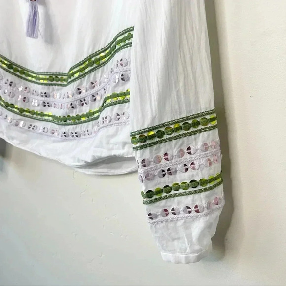 Tory Burch Madeline Sequin Peasant Blouse 100% Cotton Size 6 - Picture 8 of 13